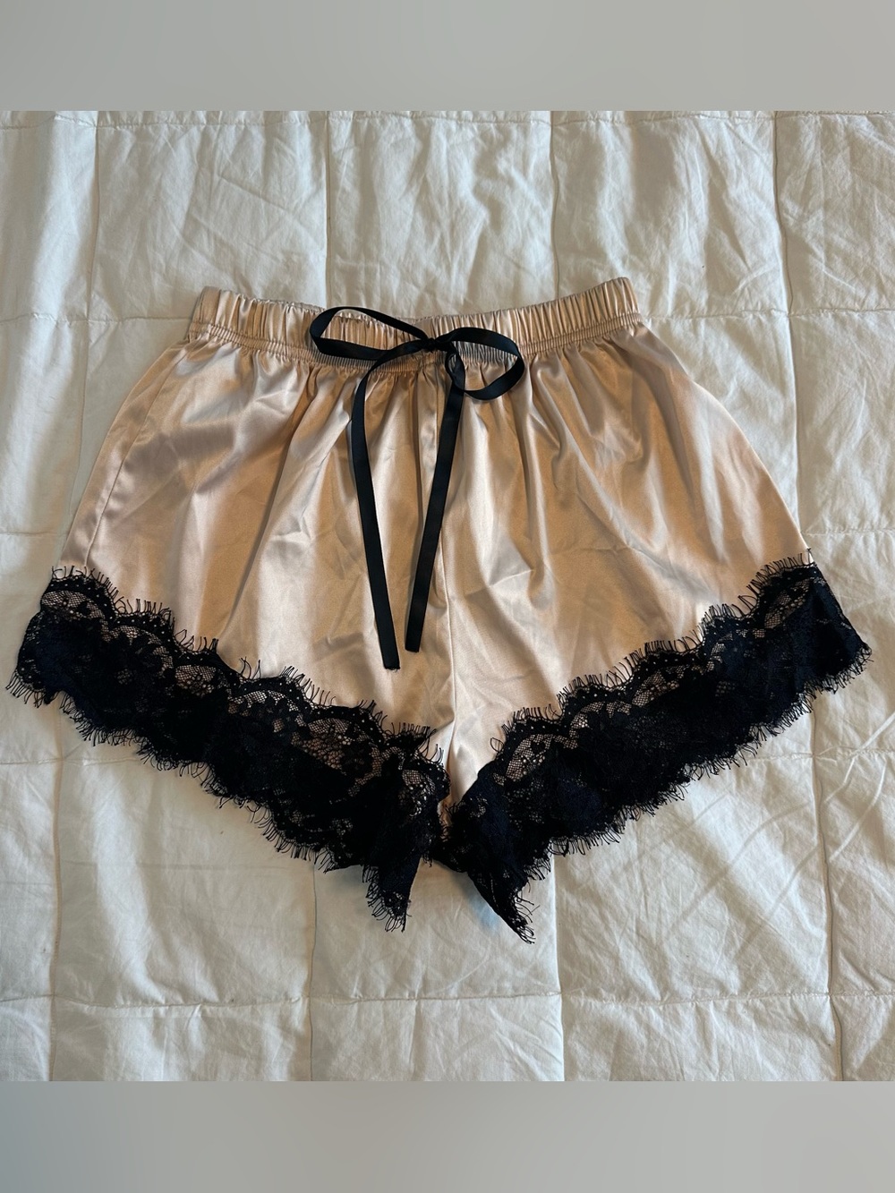 H&M Cream and Black Satin Shorts